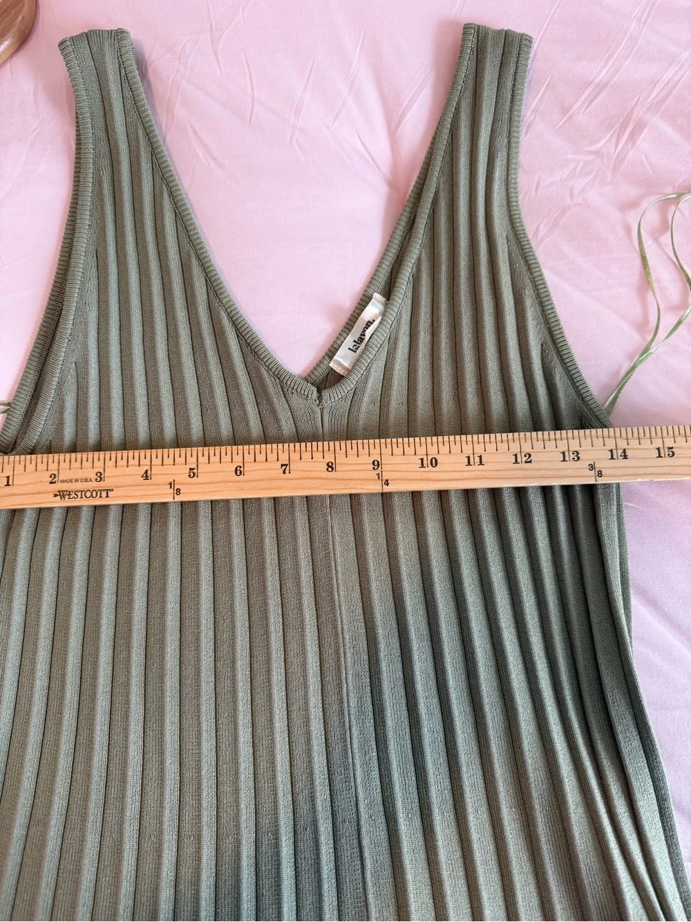 Lalavon Sleeveless Olive Ribbed V-Neck Maxi Dress, Size M, Great Condition!